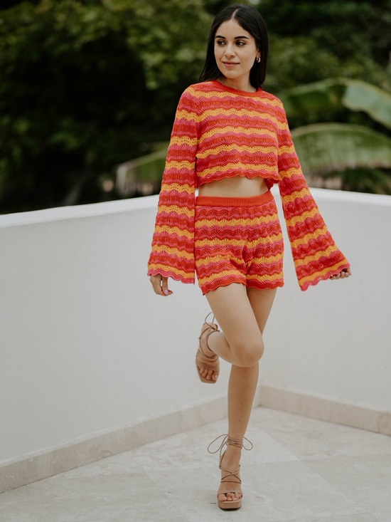 Sweaters - *BLACK FRIDAY SALE* Pacific Beach Chevron Crochet Bell Sleeve Sweater